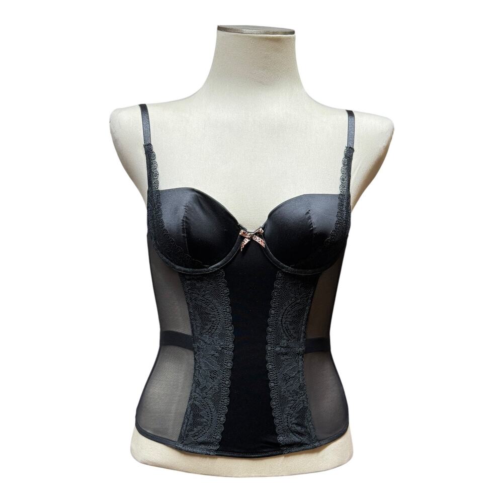 Victoria's Secret Sheer Lace Boustier Corset Black 34B